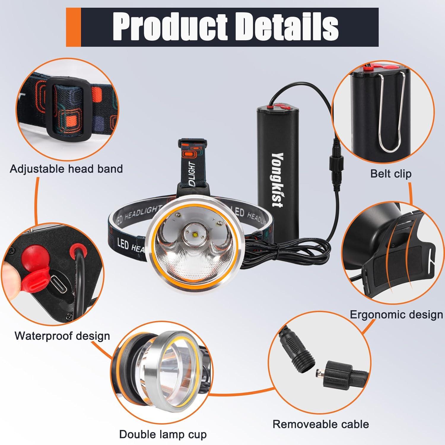 Linterna Frontal LED Yongkist 8401 Recargable Impermeable