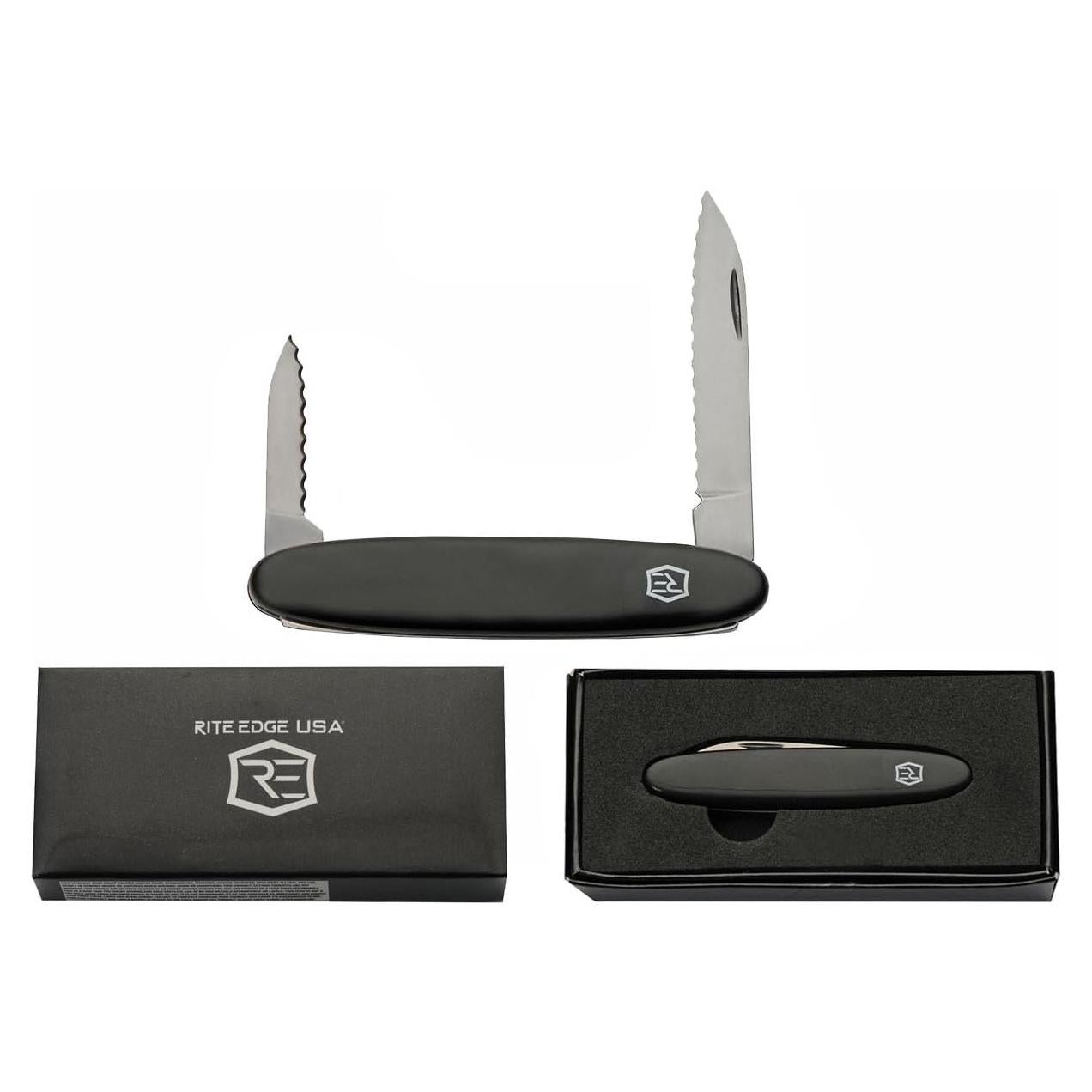 Rite Edge 3.25" 2-Blade Pocket Knife - Knife with Serrated 440 Stainless Steel Blades, ABS Handle, Lightweight Everyday Carry Folding Pocket Knife - Black