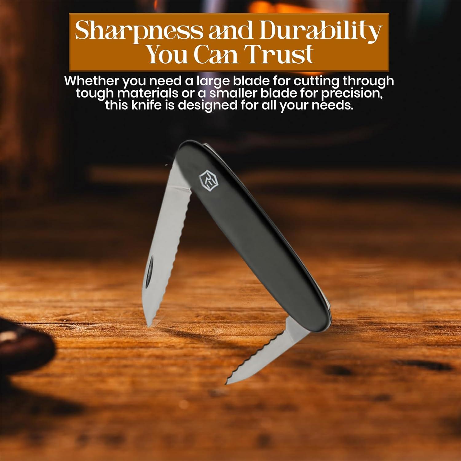 Rite Edge 3.25" 2-Blade Pocket Knife - Knife with Serrated 440 Stainless Steel Blades, ABS Handle, Lightweight Everyday Carry Folding Pocket Knife - Black