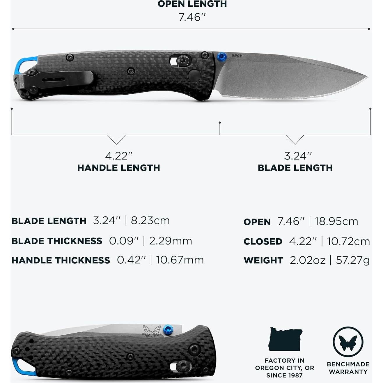 Cuchillo EDC Benchmade Bugout 535-3 Fibra de Carbono 18.93cm