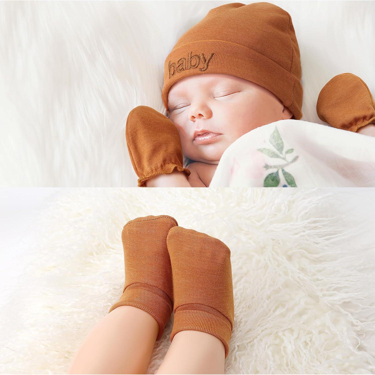Conjunto de gorros, manoplas y calcetines AQOKKA para bebés 0-6 meses