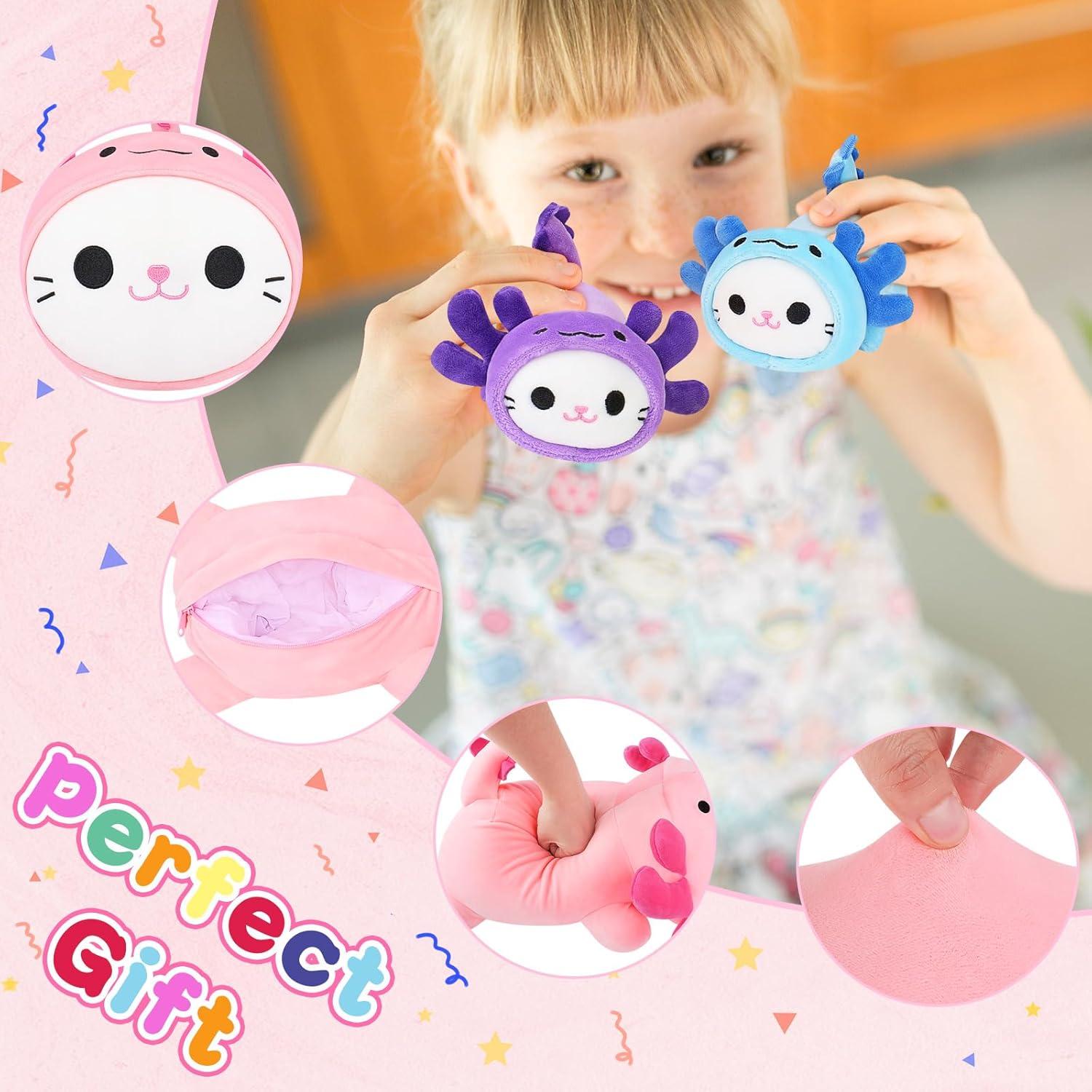 5 PCS Peluches Axolotl Gato Mamá y Gatitos Kawaii 48 cm