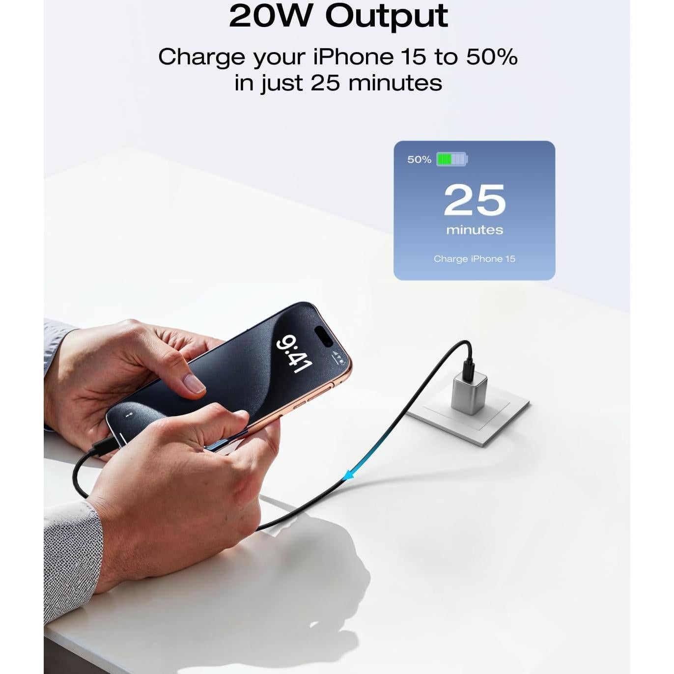 EF ECOFLOW Rapid 20W GaN USB C Charger with Cable,Fast Type C Charging Block Plug for Rapid Compatible with iPhone 15/15 Pro/14/14 Pro Max/13, Galaxy, iPad