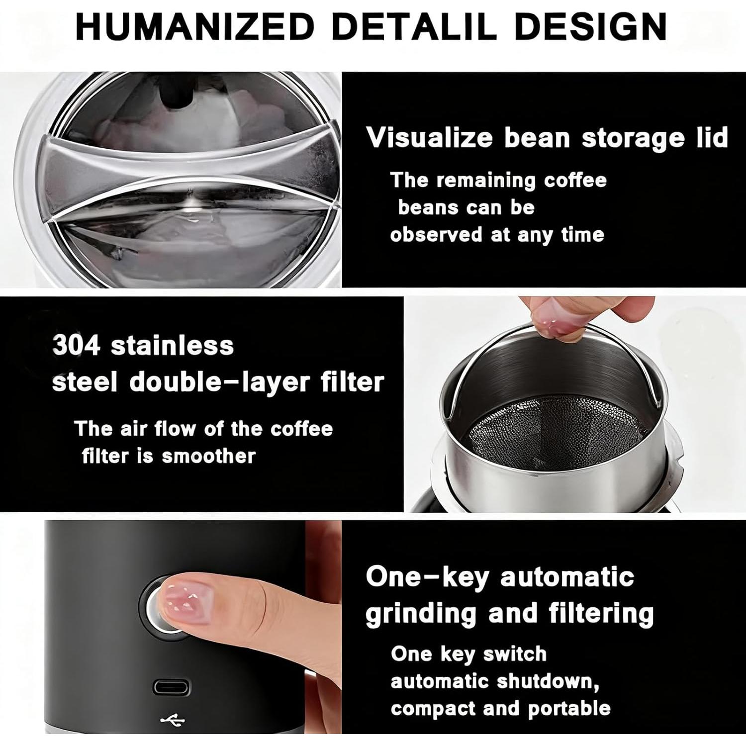 Molino de café eléctrico Toycol portátil recargable 15 niveles