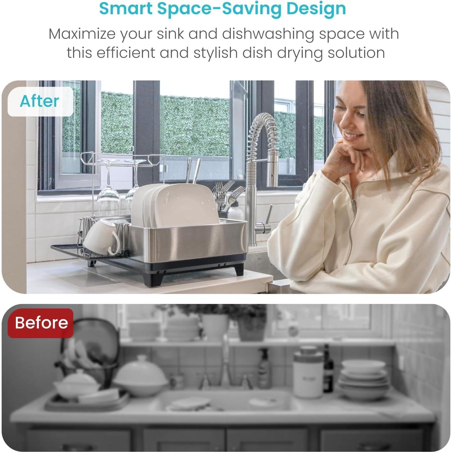 Soporte de Secado de Platos 1 Nivel Home Zone Living Acero Inoxidable