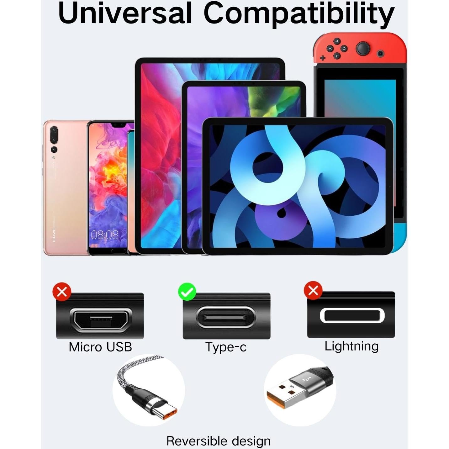 Cable USB C 20 pies 3A Rápido Dongguan Zhenwei Gris