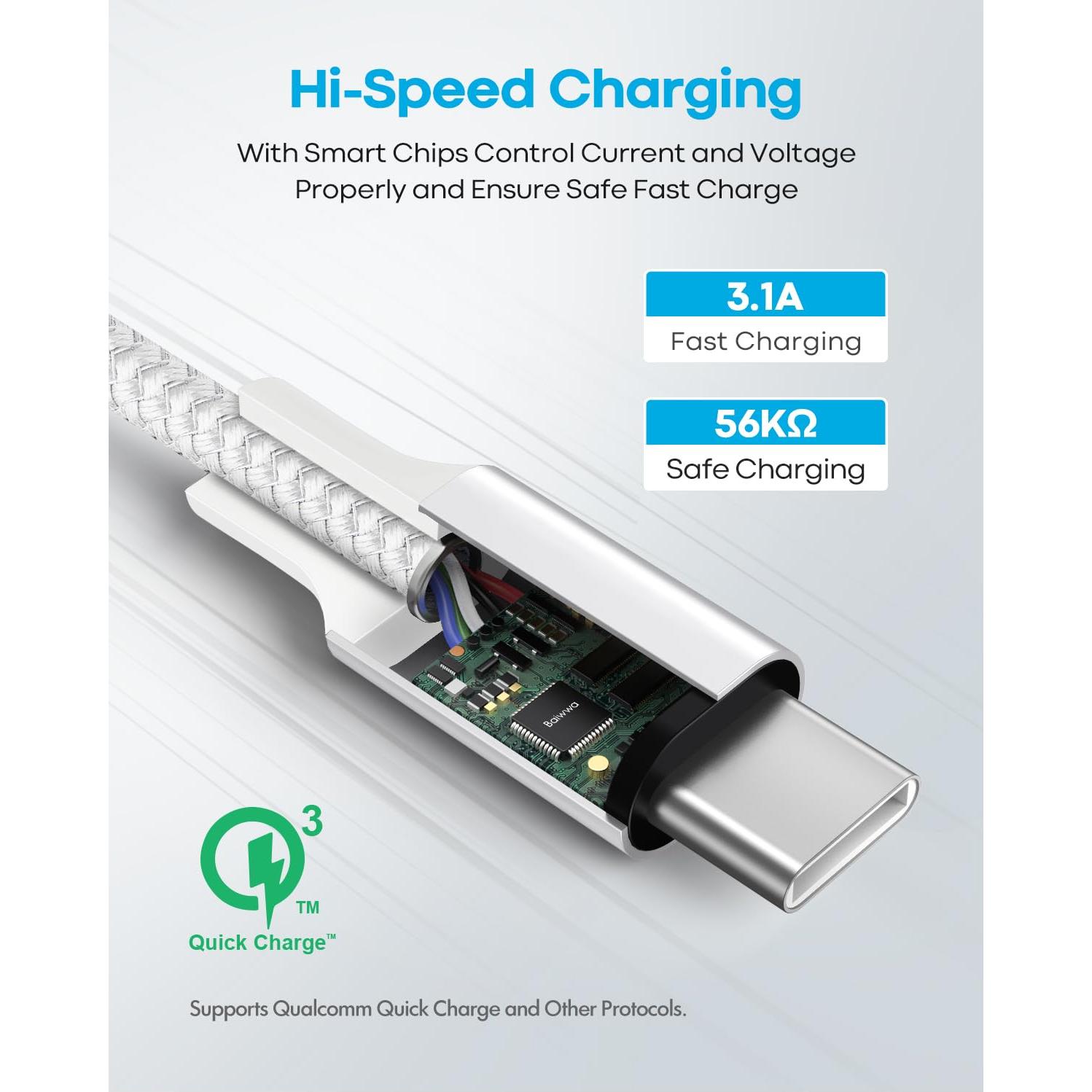 Cable USB C Corto Baiwwa 30.48cm 2-Pack Carga Rápida