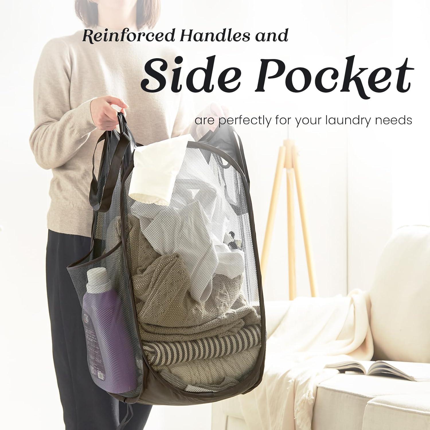 Cesta de lavandería plegable TECHMILLY 71L con asas y bolsillo