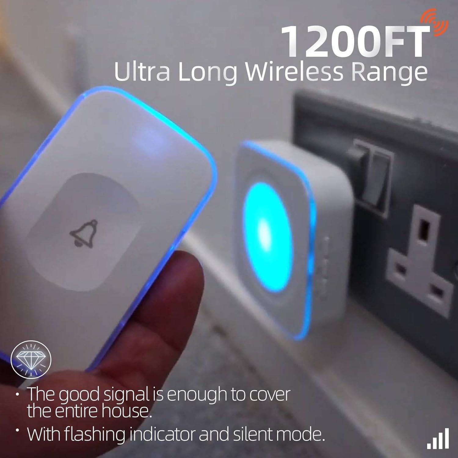 Timbre Inalámbrico Jsieem con Luz Intermitente y 3 Receptores