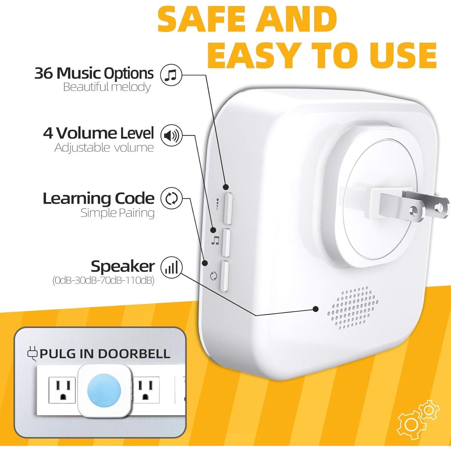 Timbre Inalámbrico Jsieem con Luz Intermitente y 3 Receptores