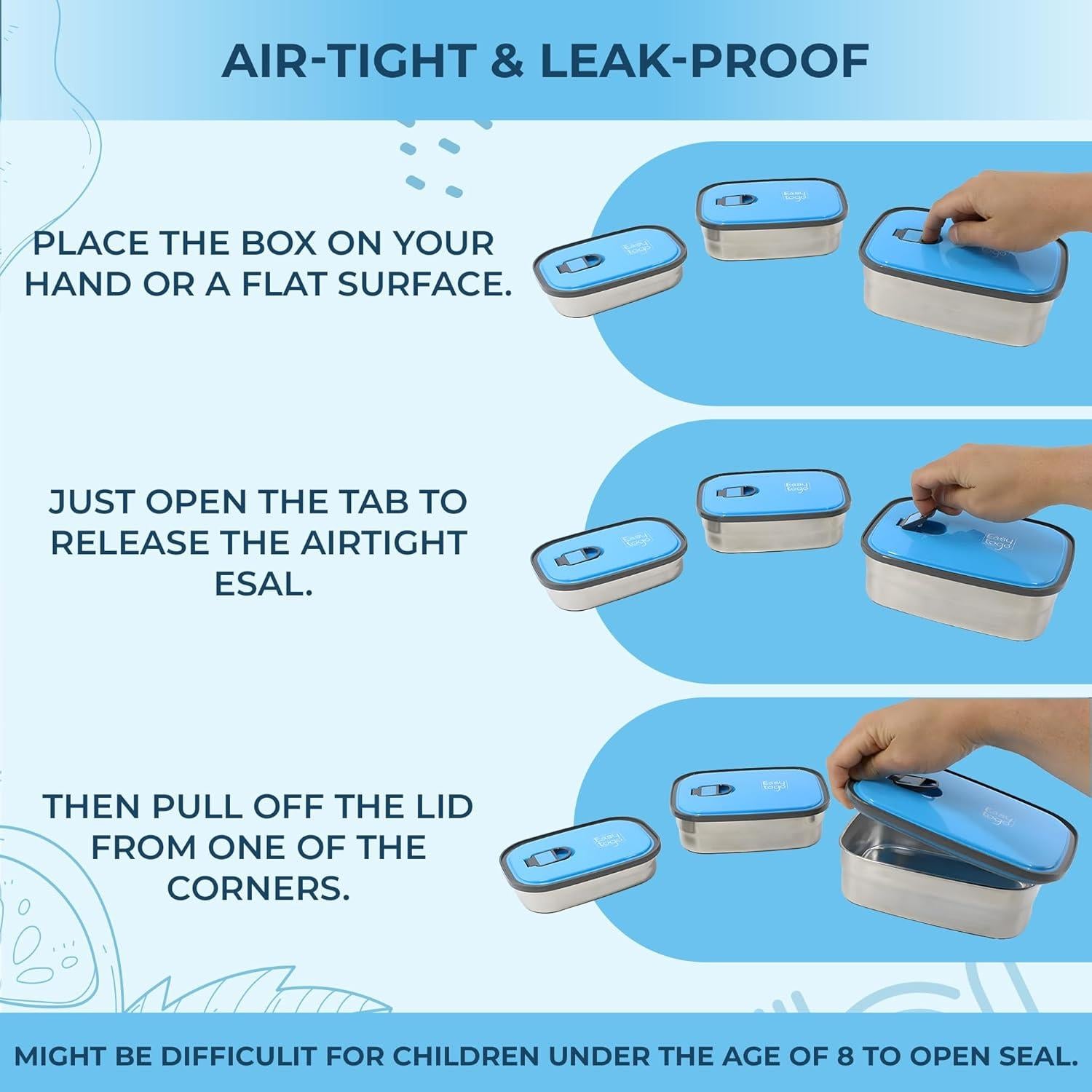 Juego de 3 Contenedores de Almuerzo Easy Togo Acero Inoxidable 2.1L