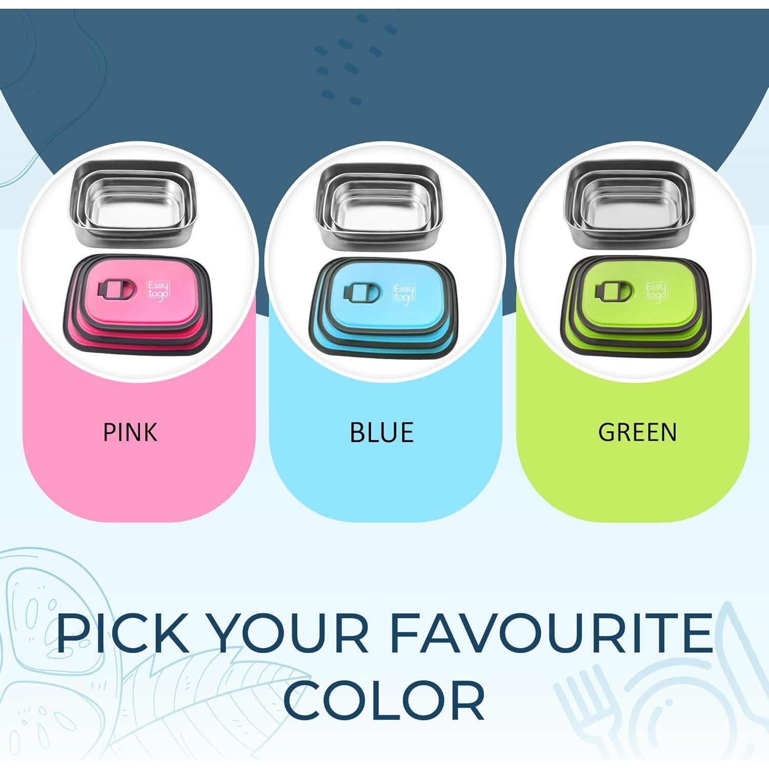 Juego de 3 Contenedores de Almuerzo Easy Togo Acero Inoxidable 2.1L