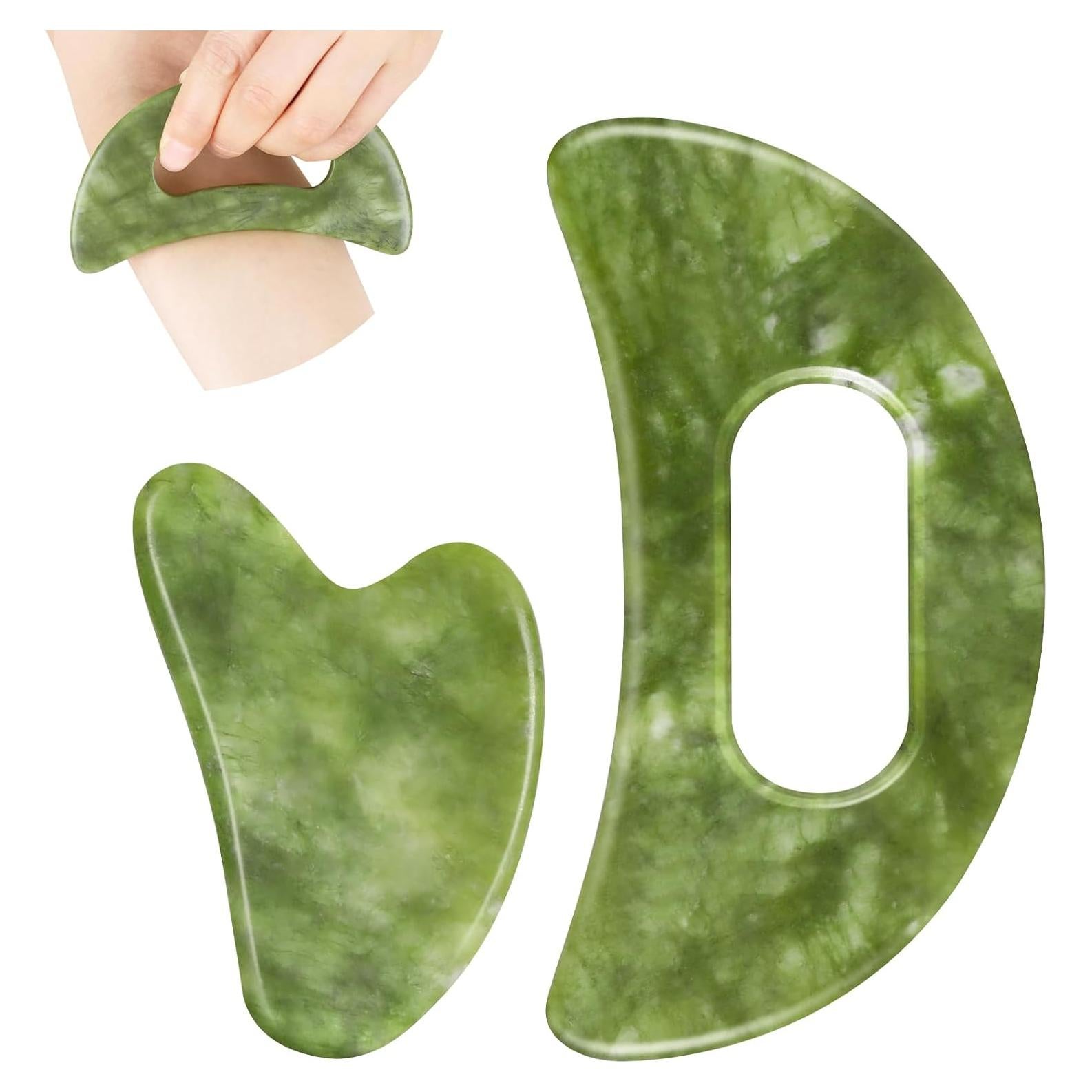 Set de Masaje Gua Sha Airogym de Jade Natural - 2 Piezas