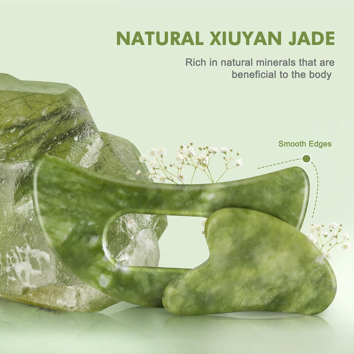 Set de Masaje Gua Sha Airogym de Jade Natural - 2 Piezas
