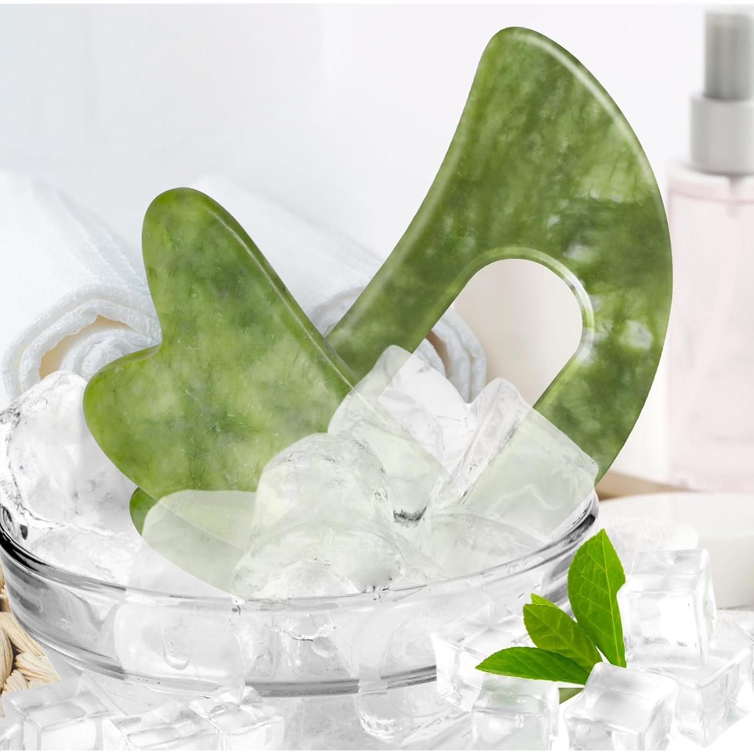 Set de Masaje Gua Sha Airogym de Jade Natural - 2 Piezas