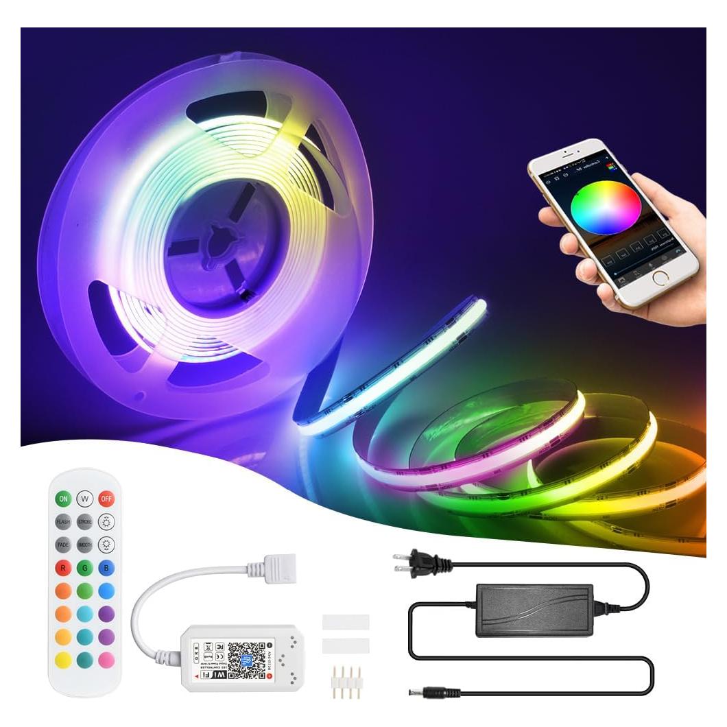 Luz de Tira LED RGB COB INDARUN 5m 12V Control APP