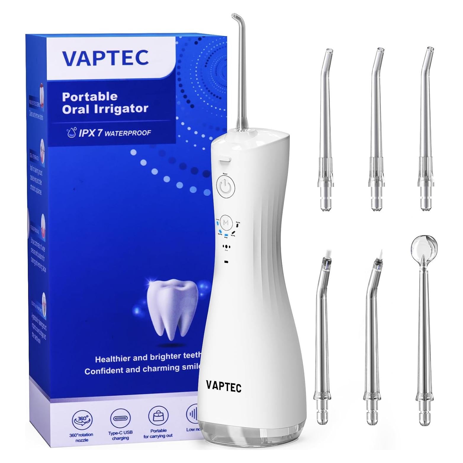 Irrigador Oral Inalámbrico VAPTEC PDF001 6 Modos 240ml Blanco
