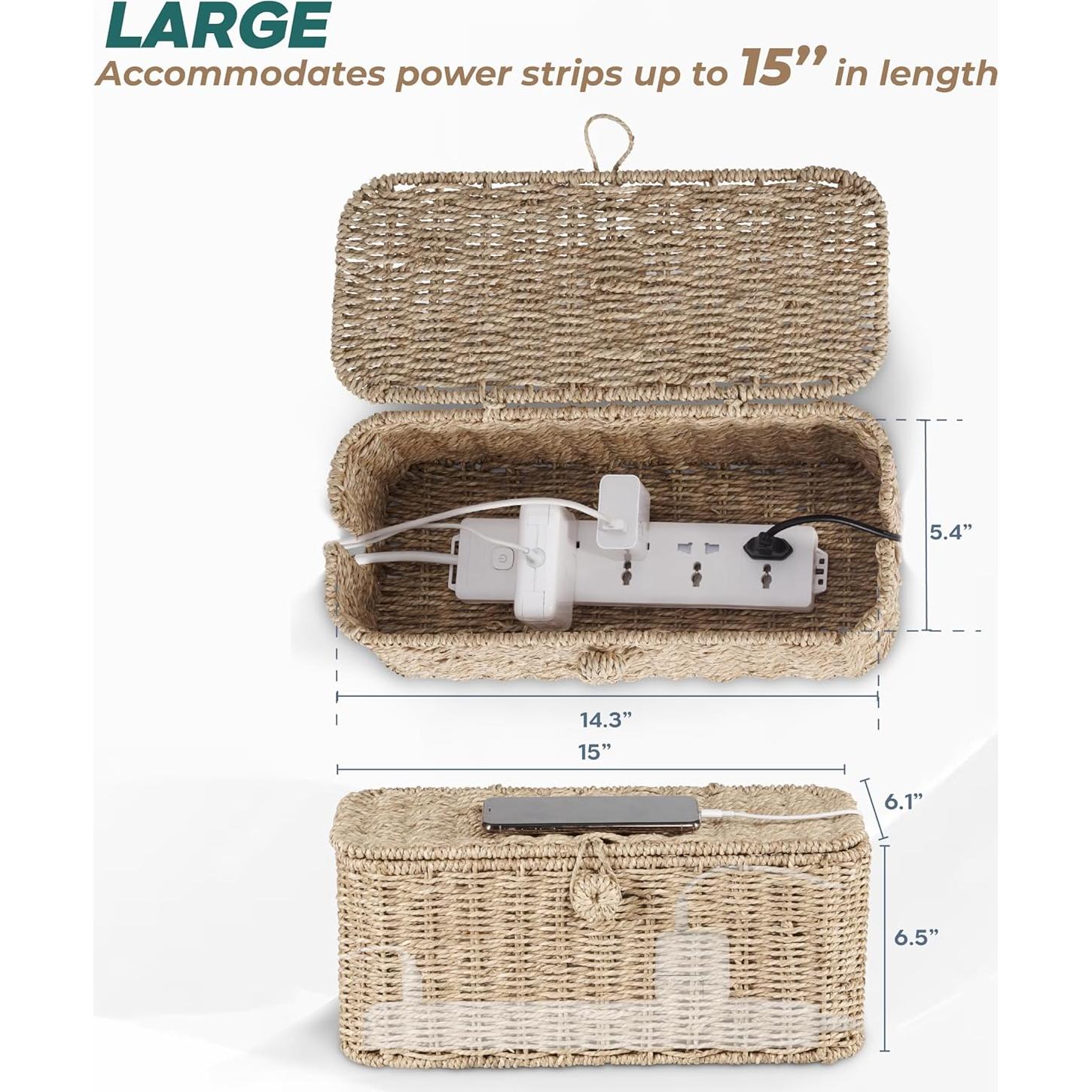 Caja Organizadora de Cables BLUEWEST - Fibra Natural 38.1x15.5cm