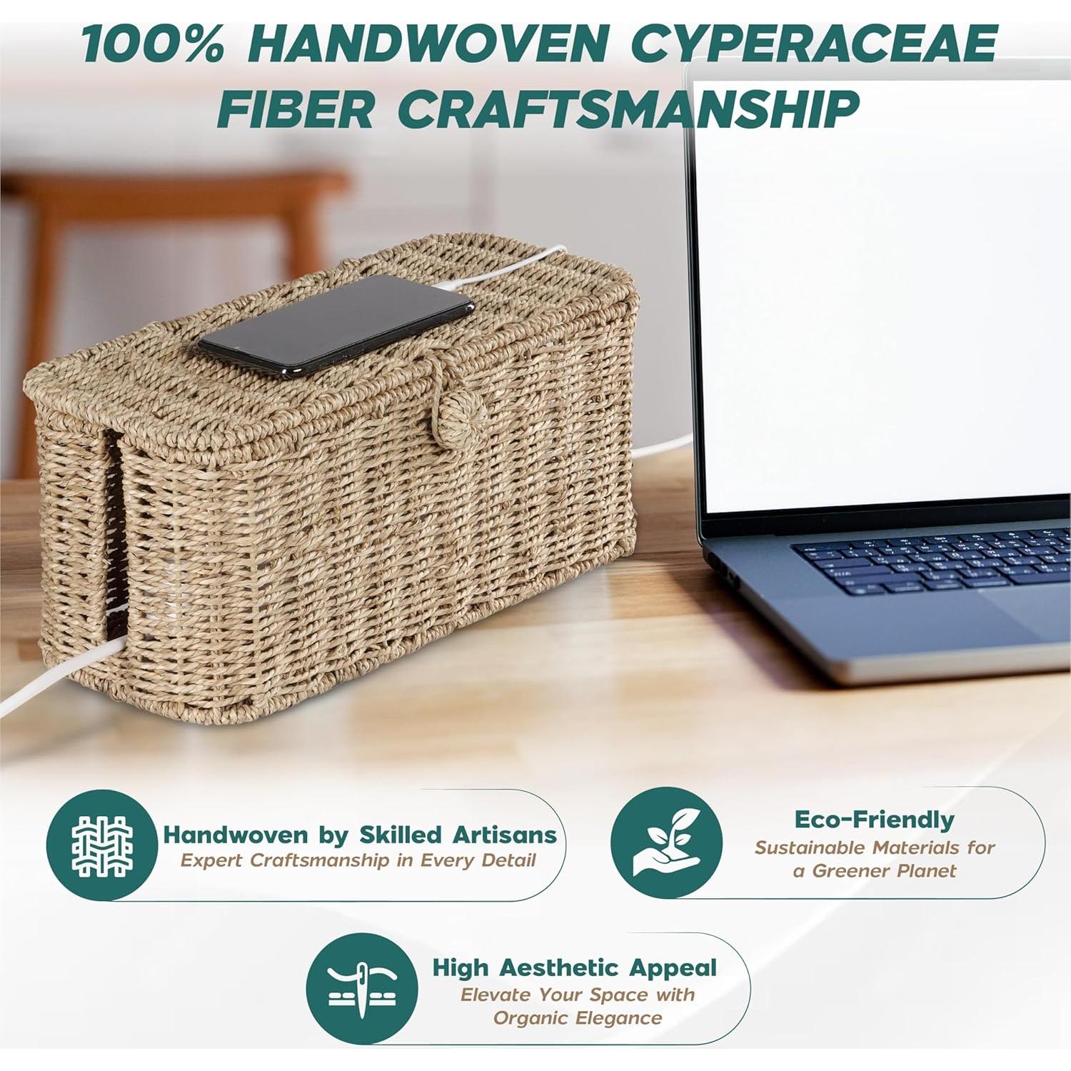 Caja Organizadora de Cables BLUEWEST - Fibra Natural 38.1x15.5cm