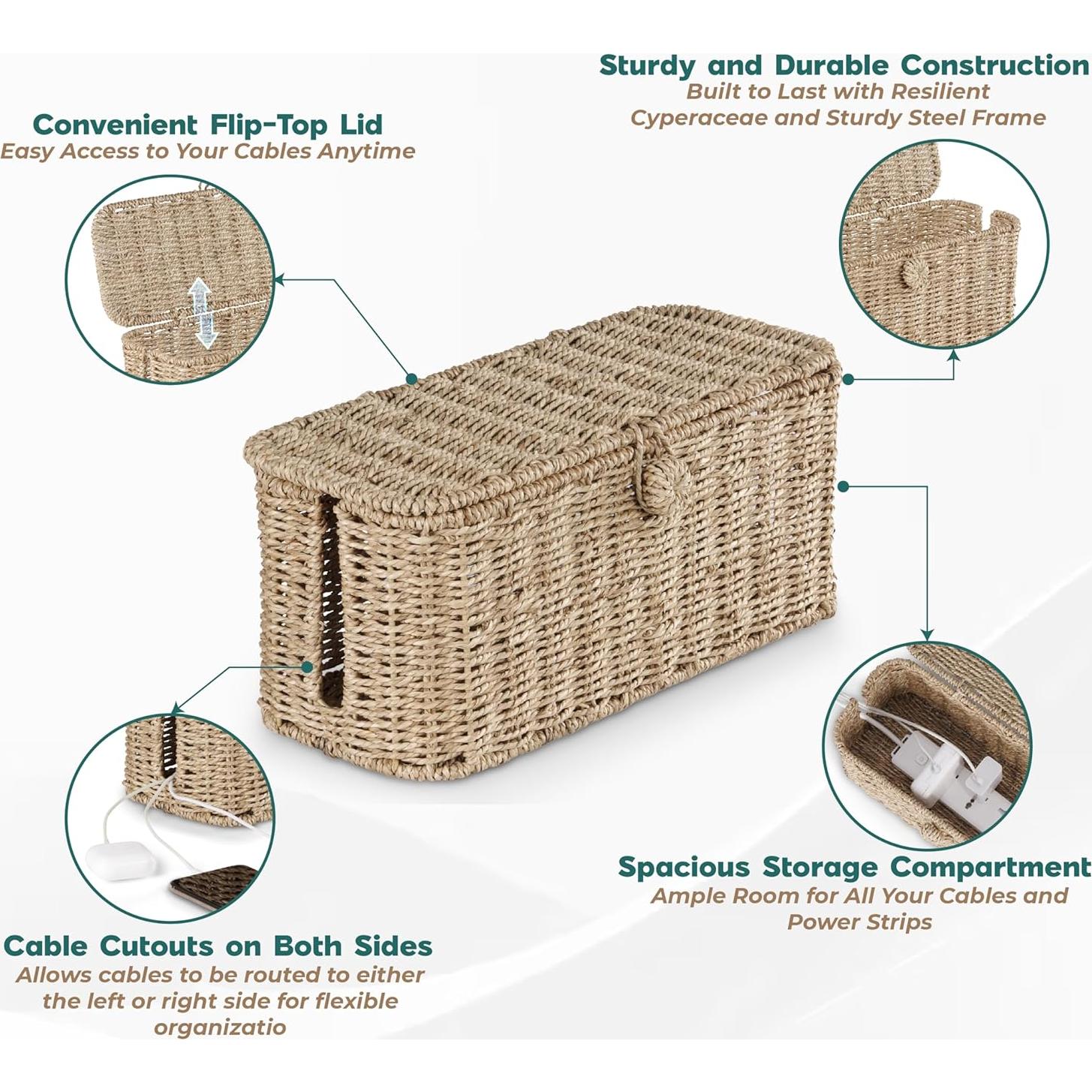 Caja Organizadora de Cables BLUEWEST - Fibra Natural 38.1x15.5cm