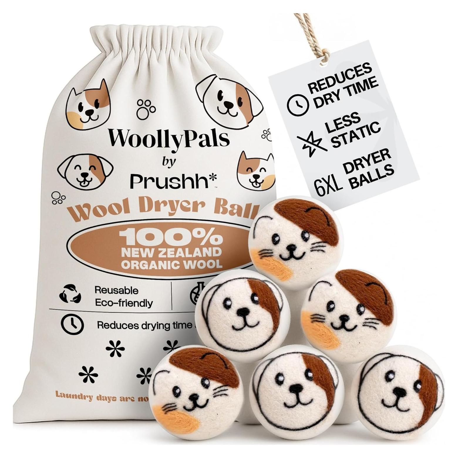 Bolas de Secado de Lana WoollyPals XL - 100% Lana Orgánica - 6 Unidades