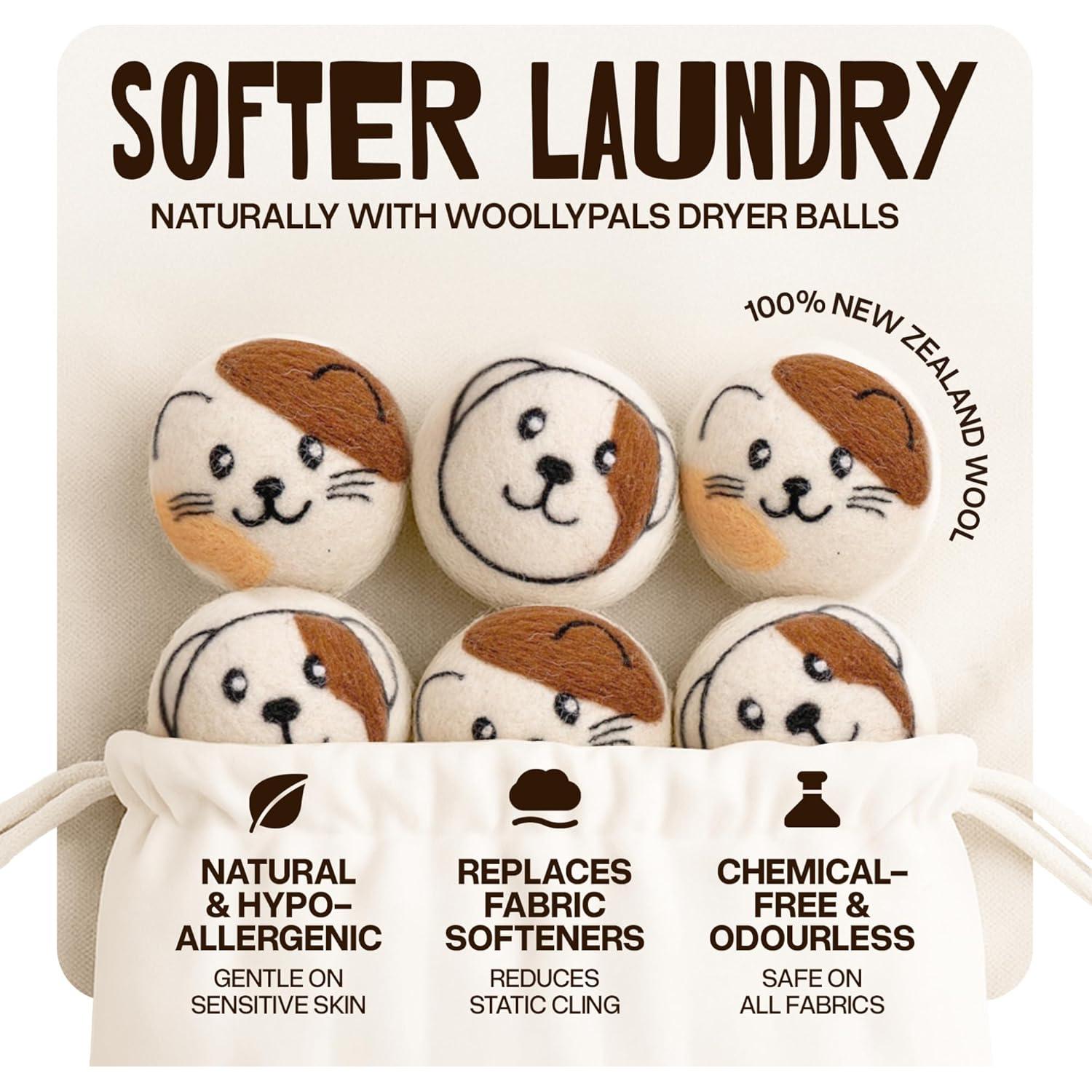 Bolas de Secado de Lana WoollyPals XL - 100% Lana Orgánica - 6 Unidades