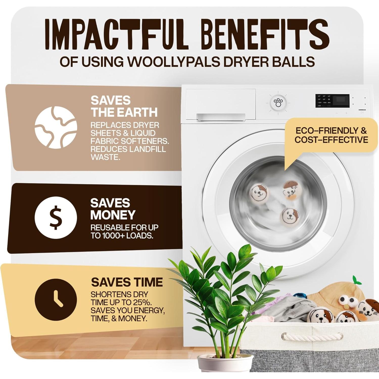 Bolas de Secado de Lana WoollyPals XL - 100% Lana Orgánica - 6 Unidades