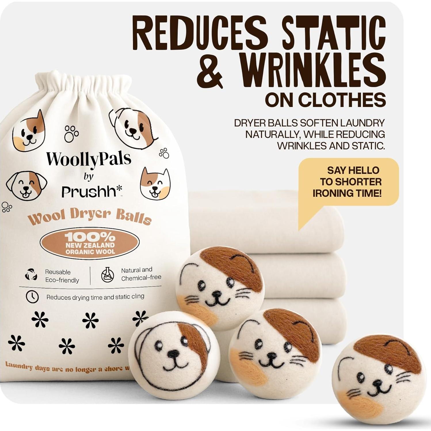 Bolas de Secado de Lana WoollyPals XL - 100% Lana Orgánica - 6 Unidades