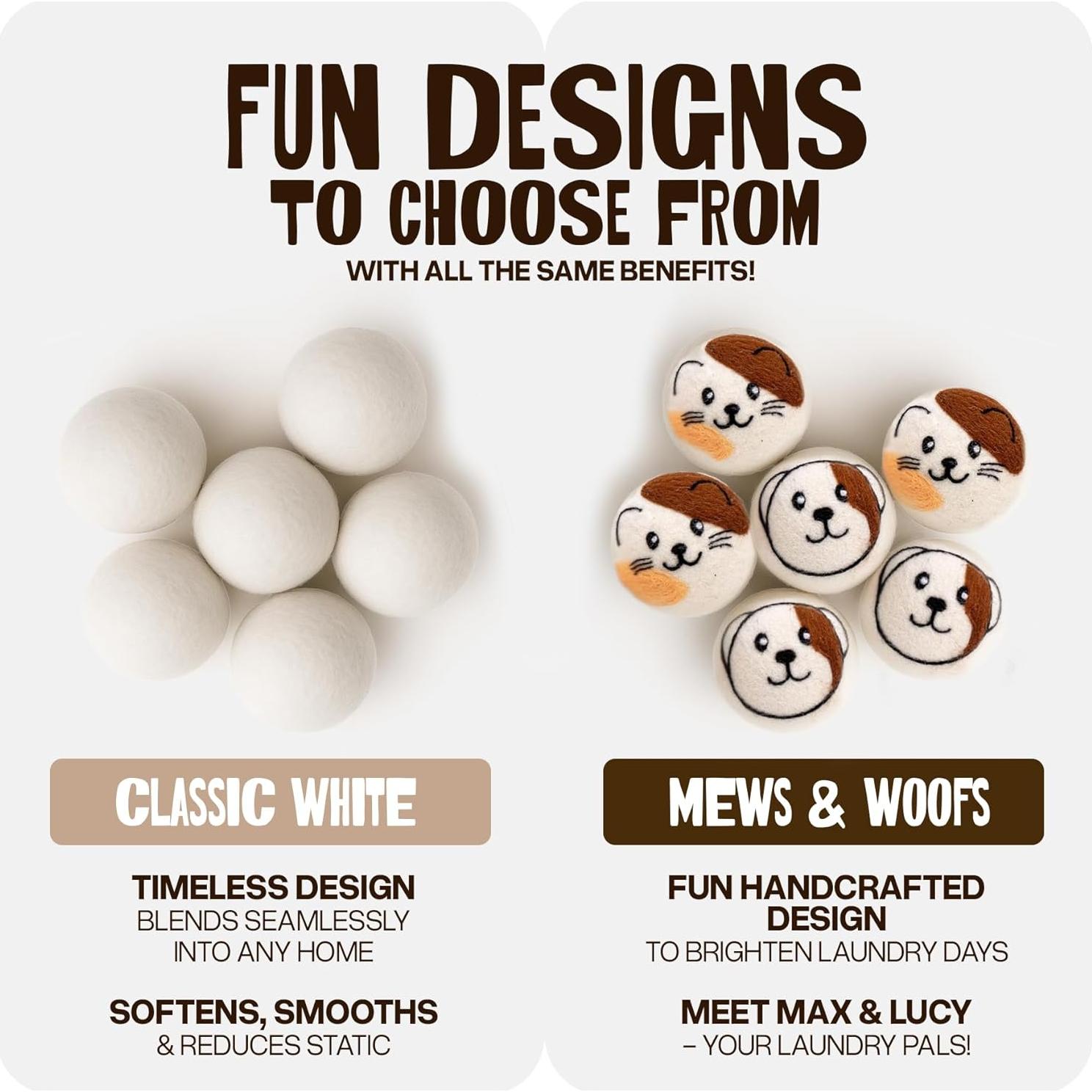 Bolas de Secado de Lana WoollyPals XL - 100% Lana Orgánica - 6 Unidades