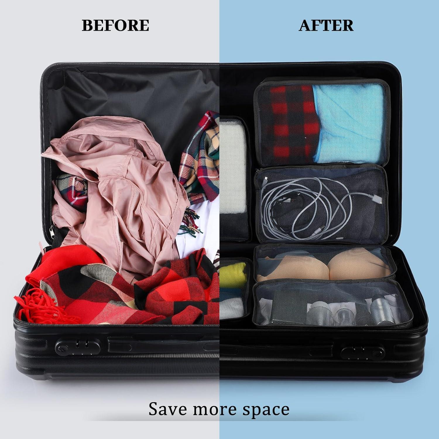 Cubos de Empaque Woanger 12 Pcs para Viaje 30x20x12 cm Negro