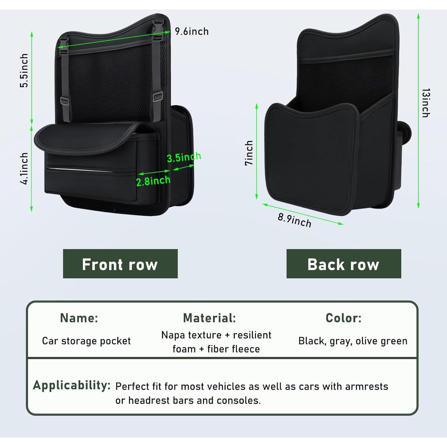 Organizador de Auto Ohleats entre Asientos Cuero Nappa Negro