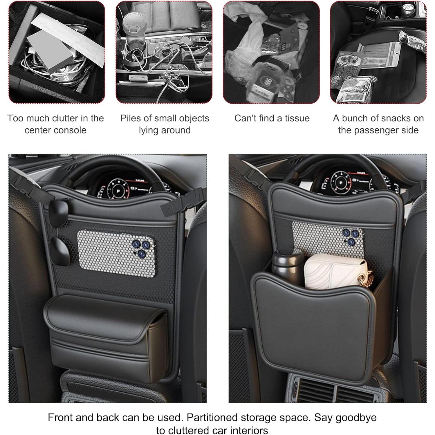 Organizador de Auto Ohleats entre Asientos Cuero Nappa Negro