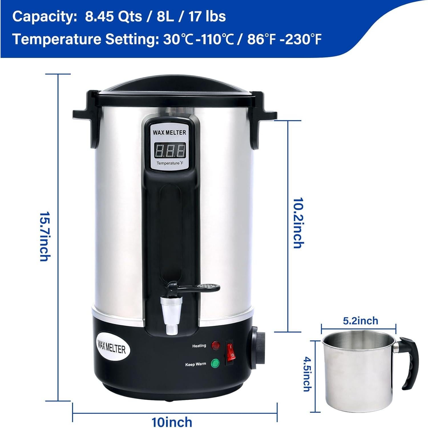 Olla Derretir Cera TCFUNDY 8L Acero Inoxidable 1100W
