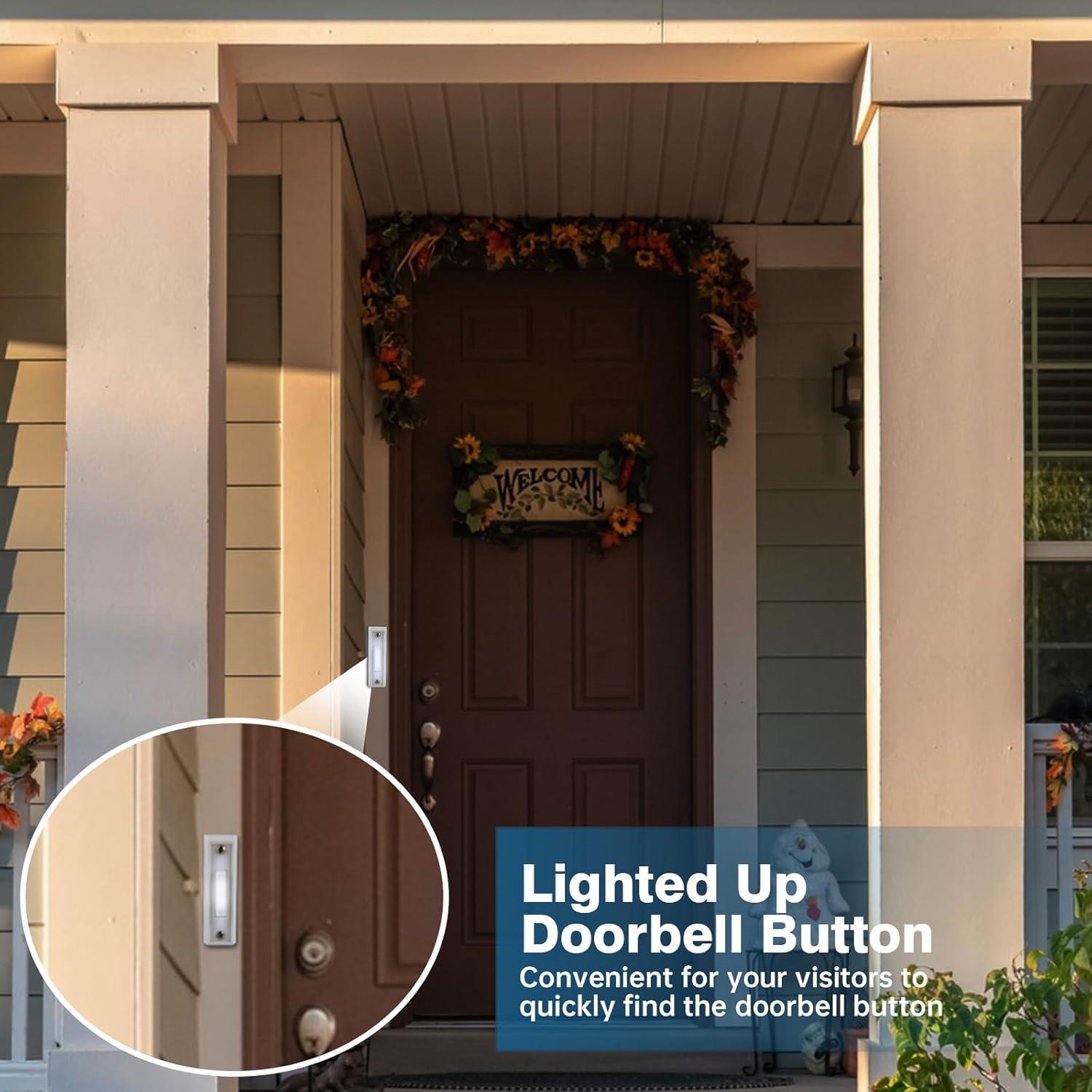 Botón de timbre LED Abvsdu cuadrado blanco con cable