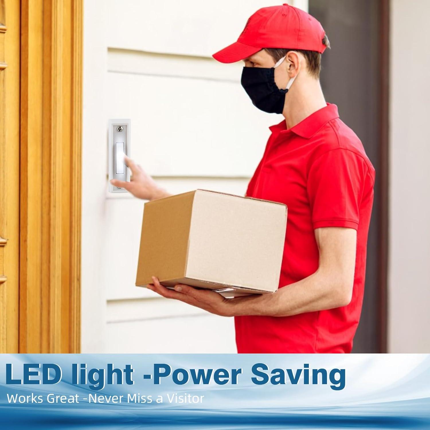 Botón de timbre LED Abvsdu cuadrado blanco con cable