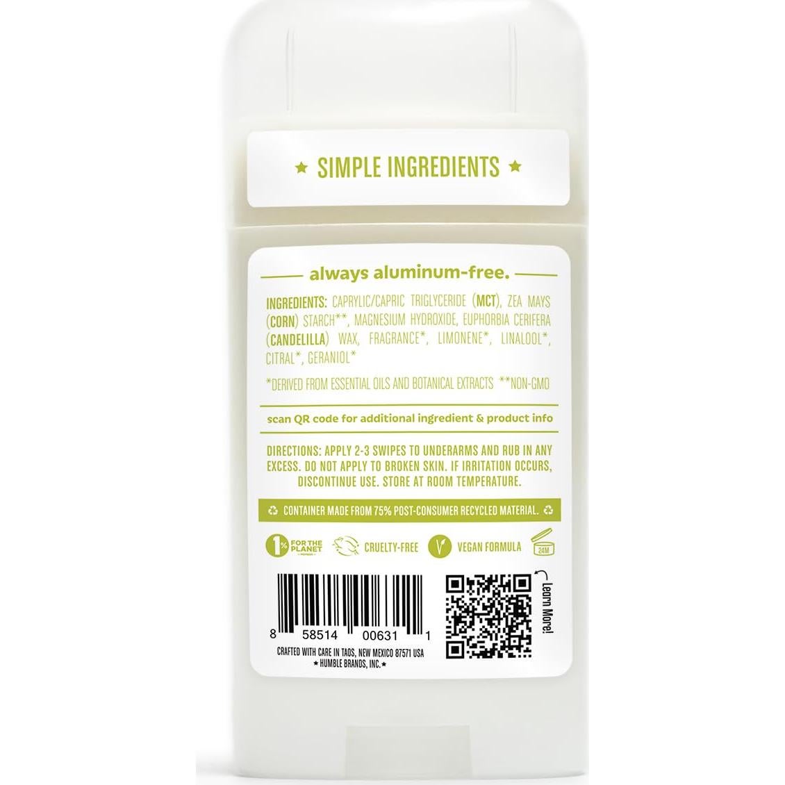 Desodorante Vegano Sin Aluminio Humble Brands 70.87g Bergamota Jengibre