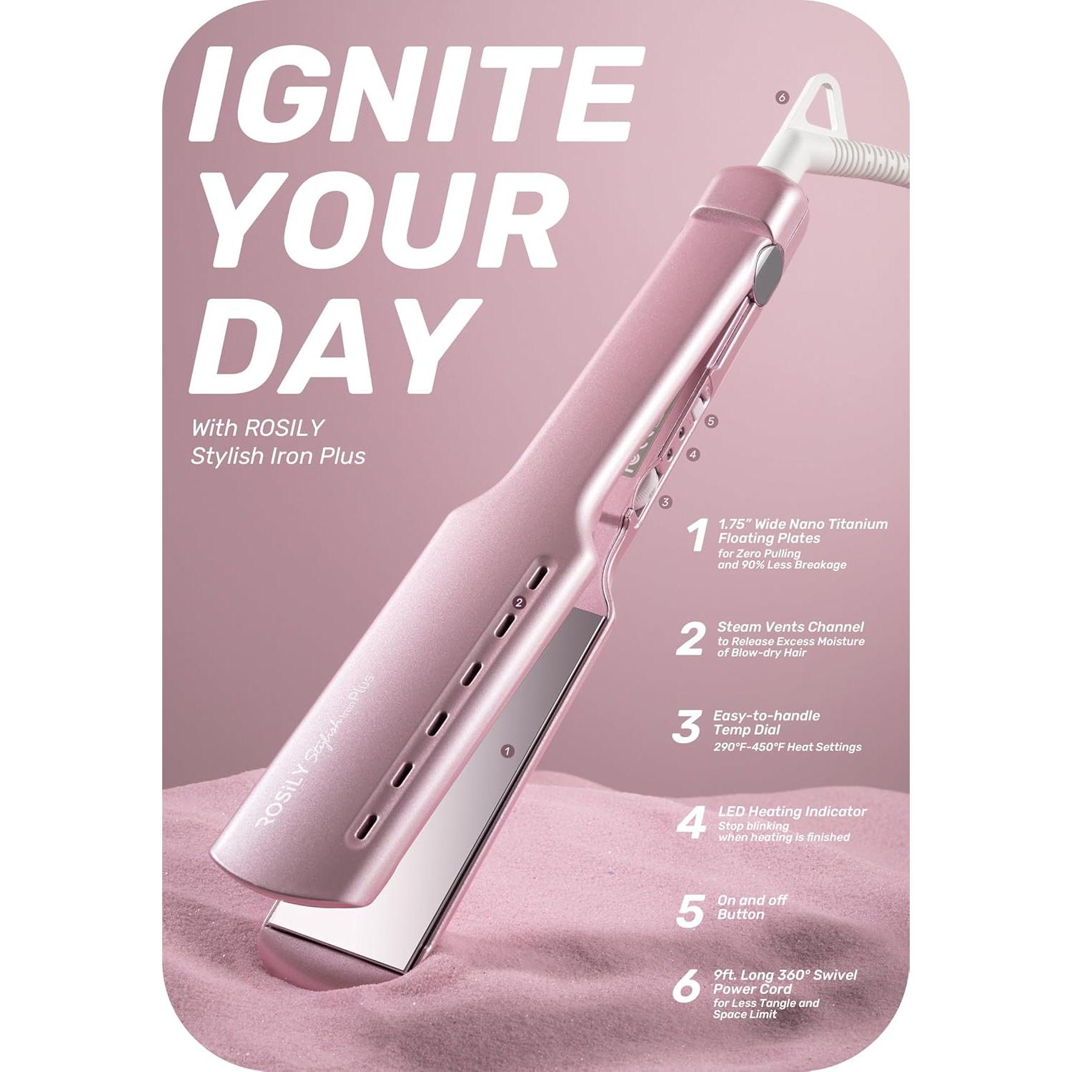 Plancha de Pelo ROSILY Titanio Nano 1.75" (4.45 cm) Ajustable