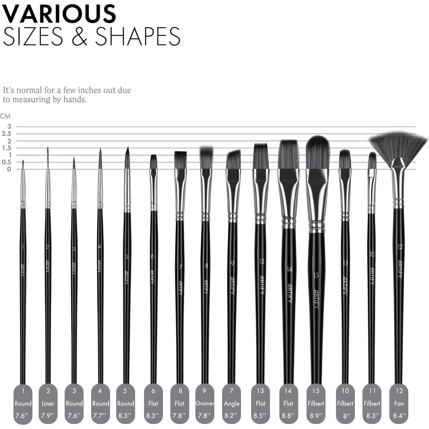 Juego de 18 Pinceles ARTIFY de Nylon para Pintura Profesional