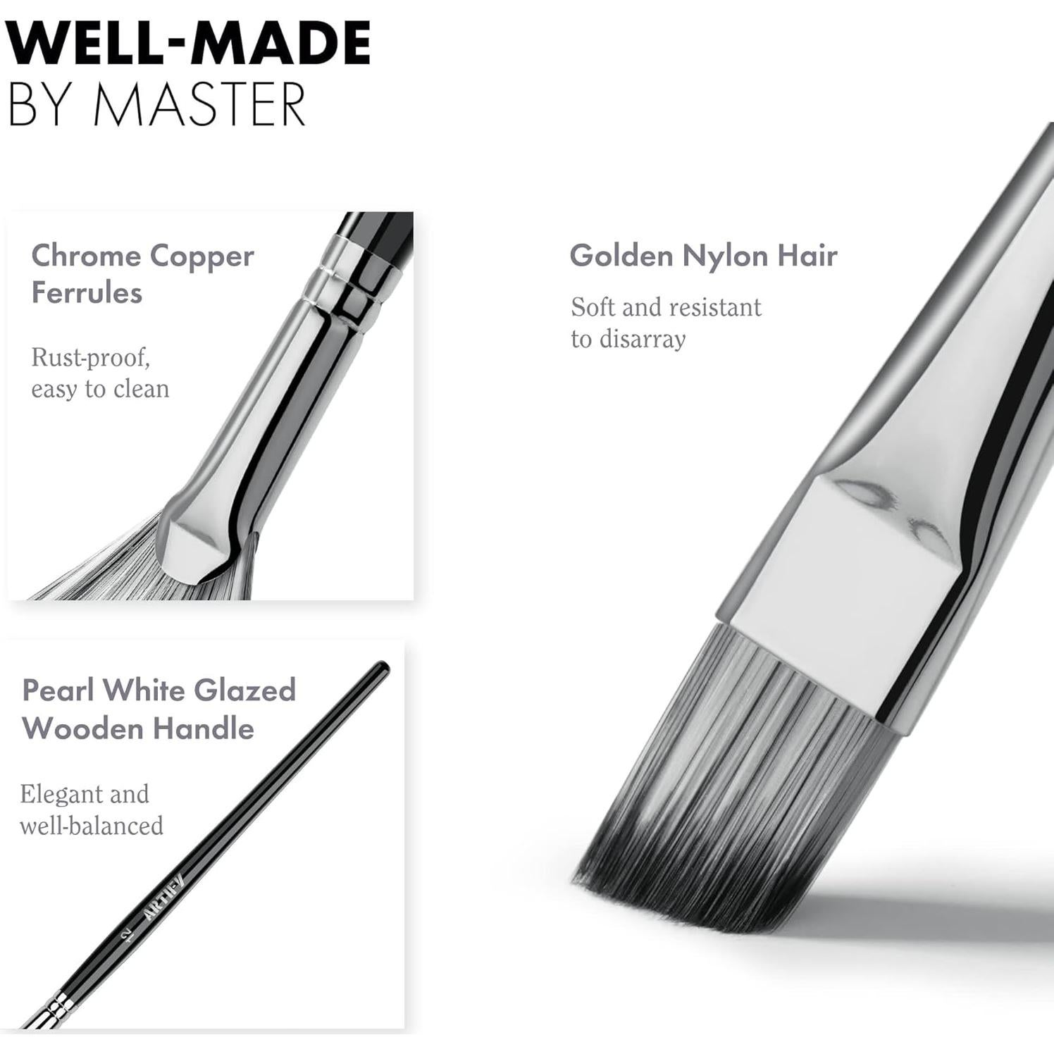 Juego de 18 Pinceles ARTIFY de Nylon para Pintura Profesional