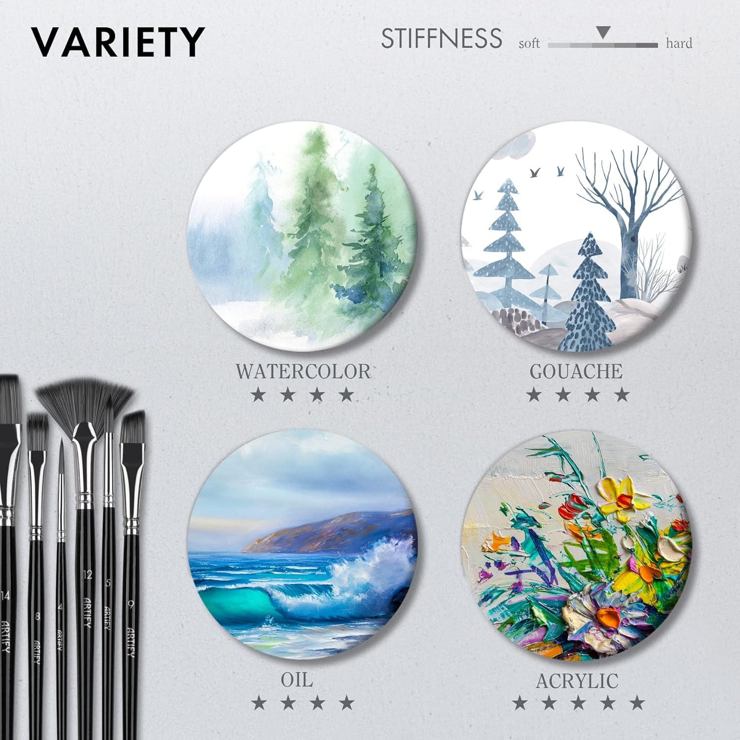 Juego de 18 Pinceles ARTIFY de Nylon para Pintura Profesional