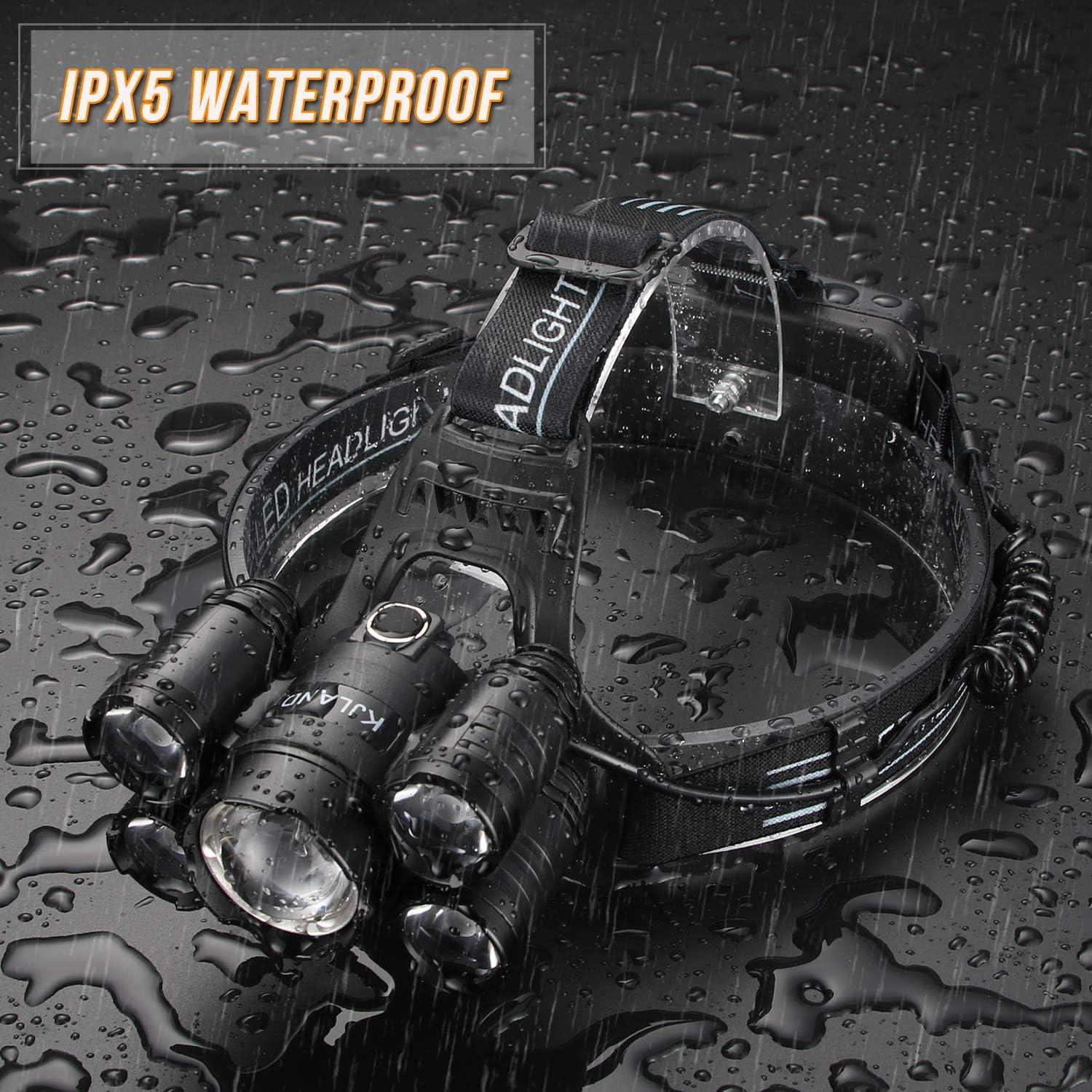 Rechargeable Headlamp, 2000 Lumen Ultra Bright 5 LED Head Lamp for Adults, Waterproof Zoomable Headlight Flashlight, Work Outdoor Hard Hat Light for Camping Hiking Fishing Hunting