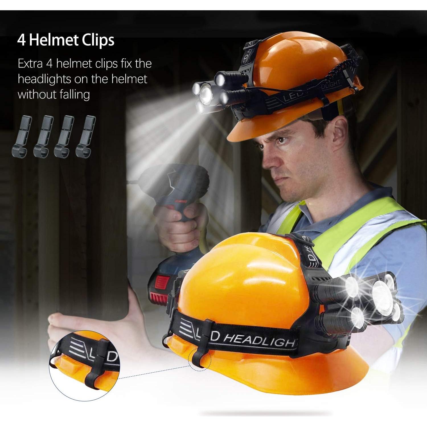 Rechargeable Headlamp, 2000 Lumen Ultra Bright 5 LED Head Lamp for Adults, Waterproof Zoomable Headlight Flashlight, Work Outdoor Hard Hat Light for Camping Hiking Fishing Hunting