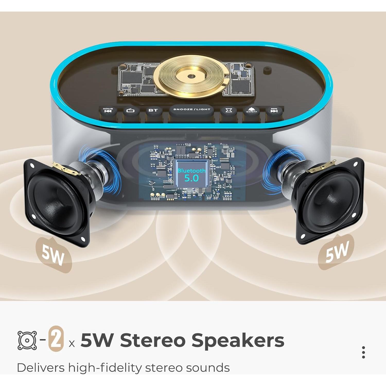 Reloj Despertador Bluetooth USCCE UE-268 - Carga Inalámbrica 10W