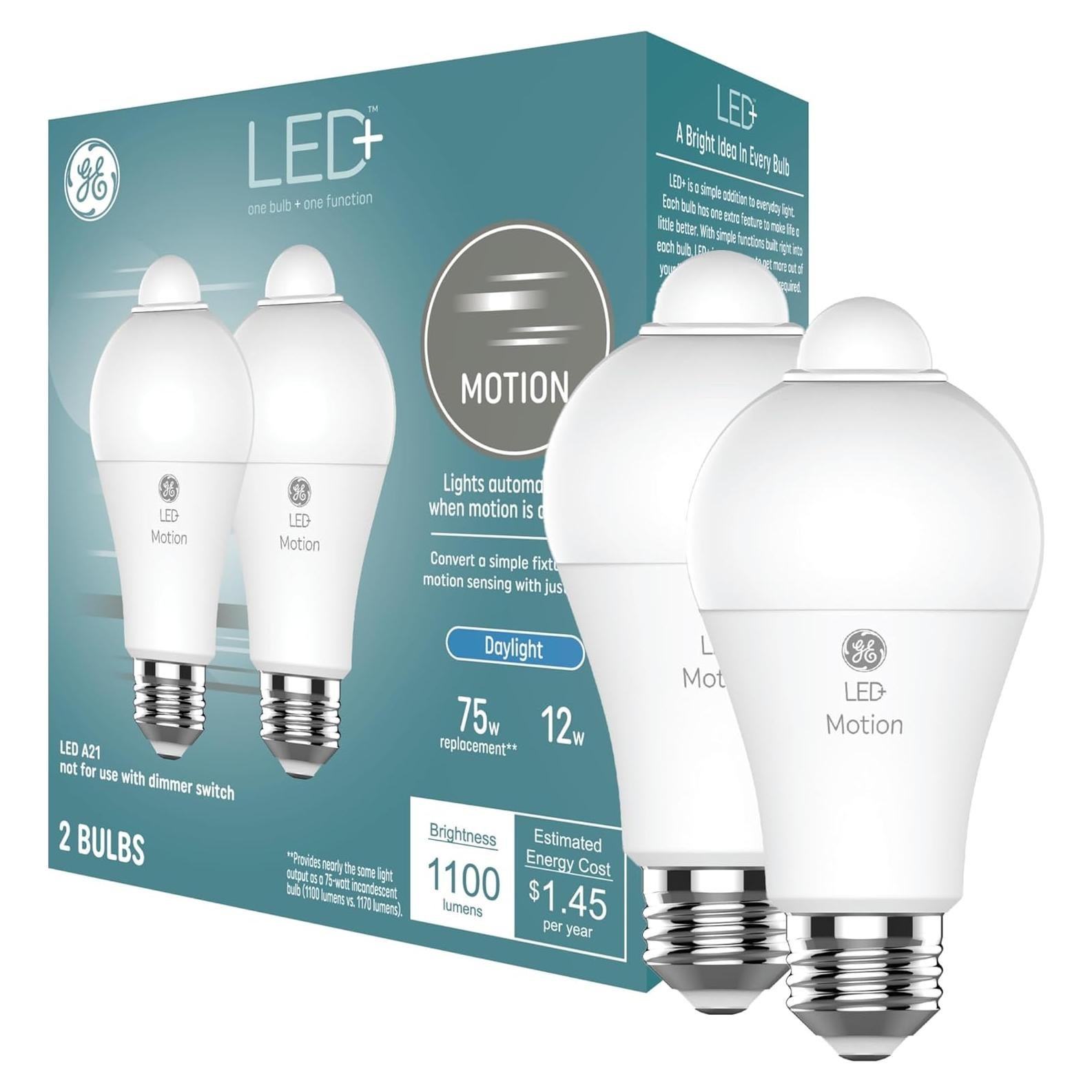 Bombillas LED+ GE con Sensor de Movimiento 12W Luz Diurna (2 Pzs)