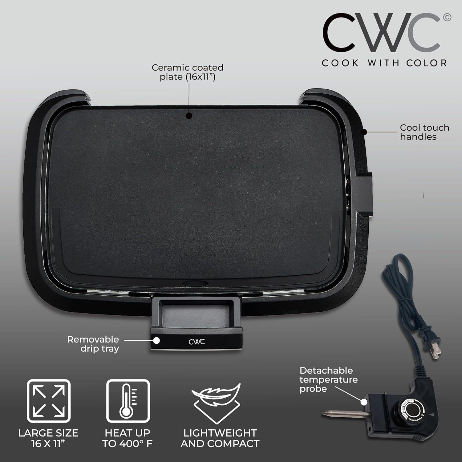 Plancha Eléctrica COOK WITH COLOR 1200W Superficie 25.4x40.6cm