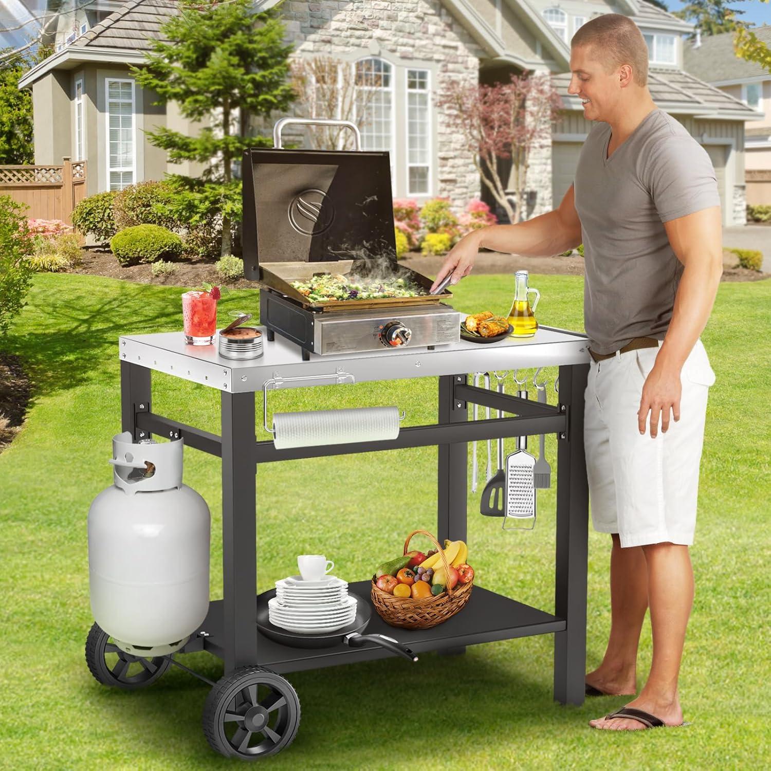 Mesa de Parrilla Exterior Doble Estante GRILL FORCE 85x53 cm