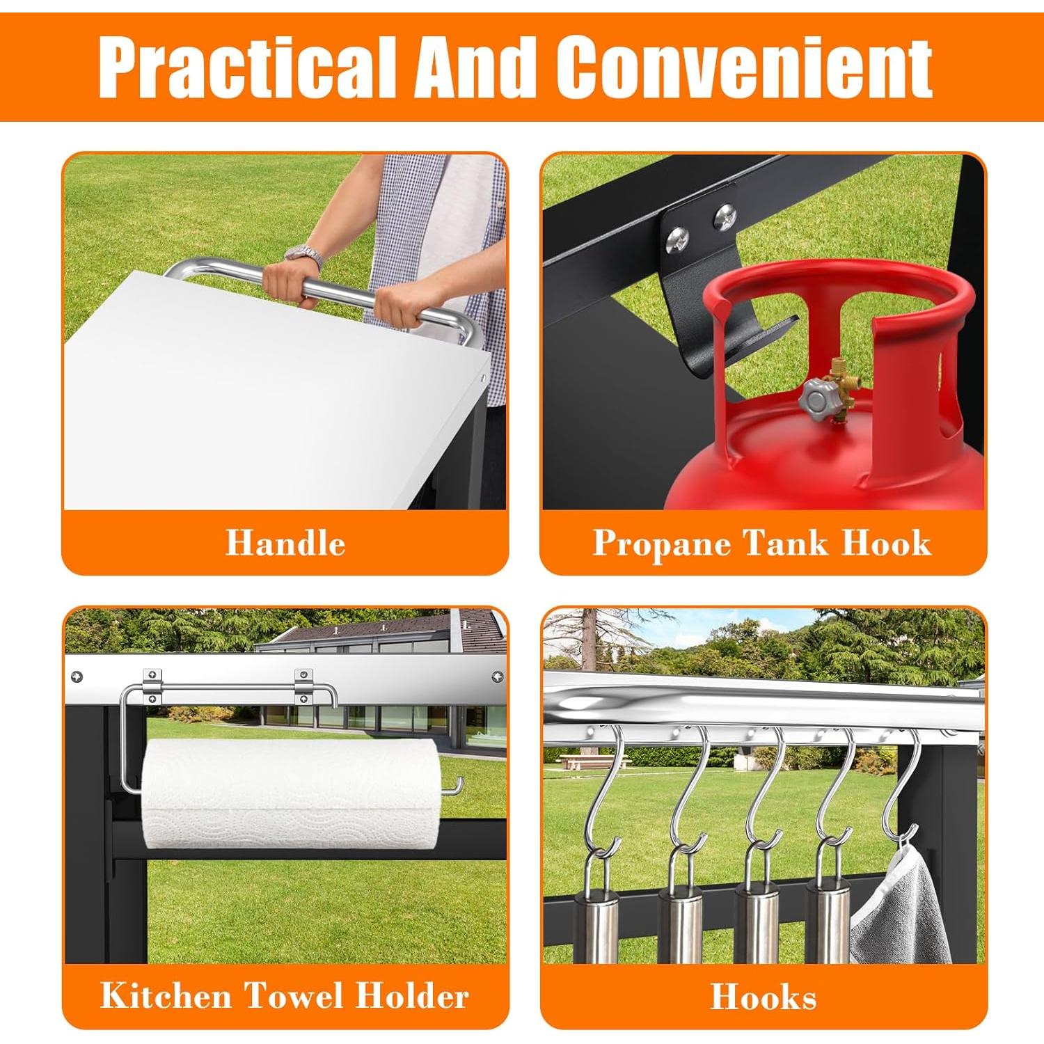 Mesa de Parrilla Exterior Doble Estante GRILL FORCE 85x53 cm