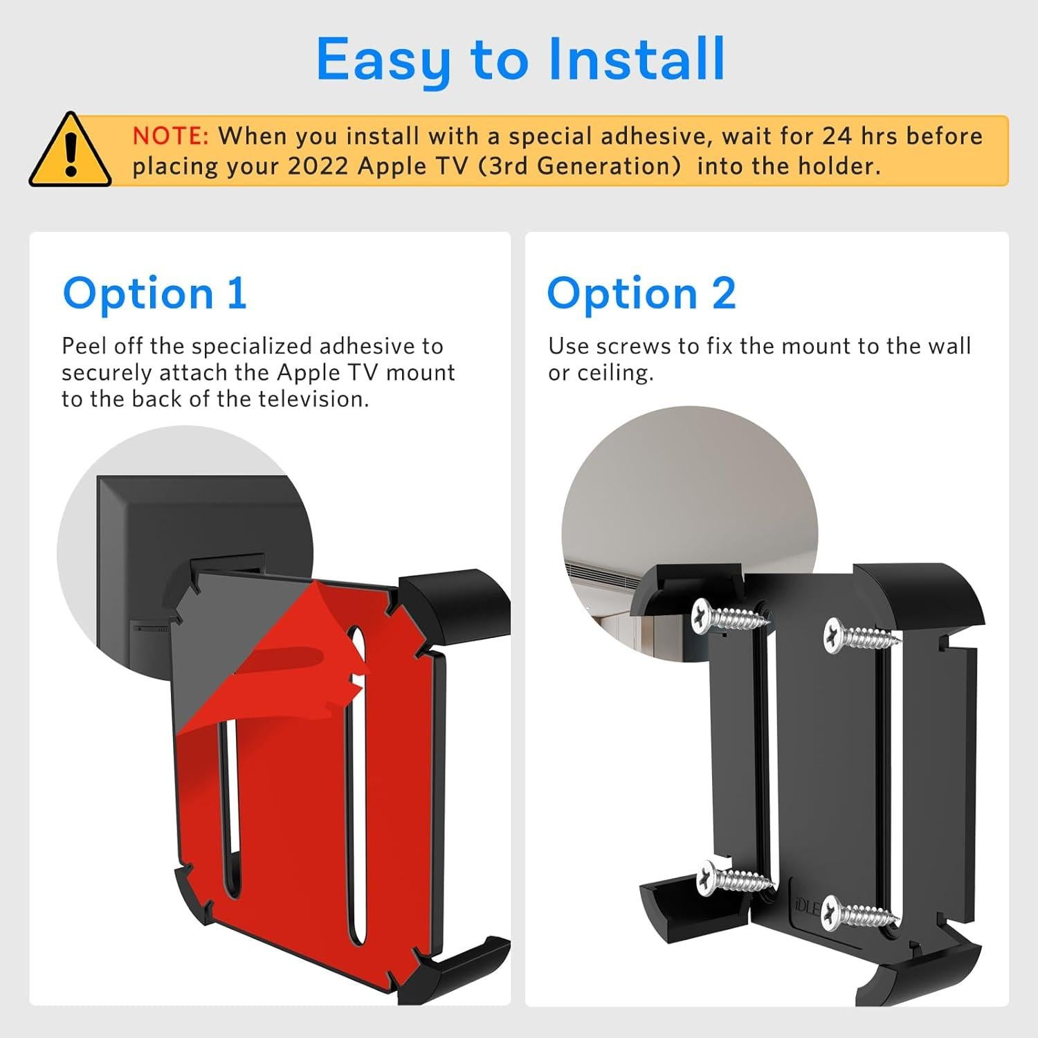 Soporte iDLEHANDS para Apple TV 4K 2022 - Montaje Pared/Techo Negro