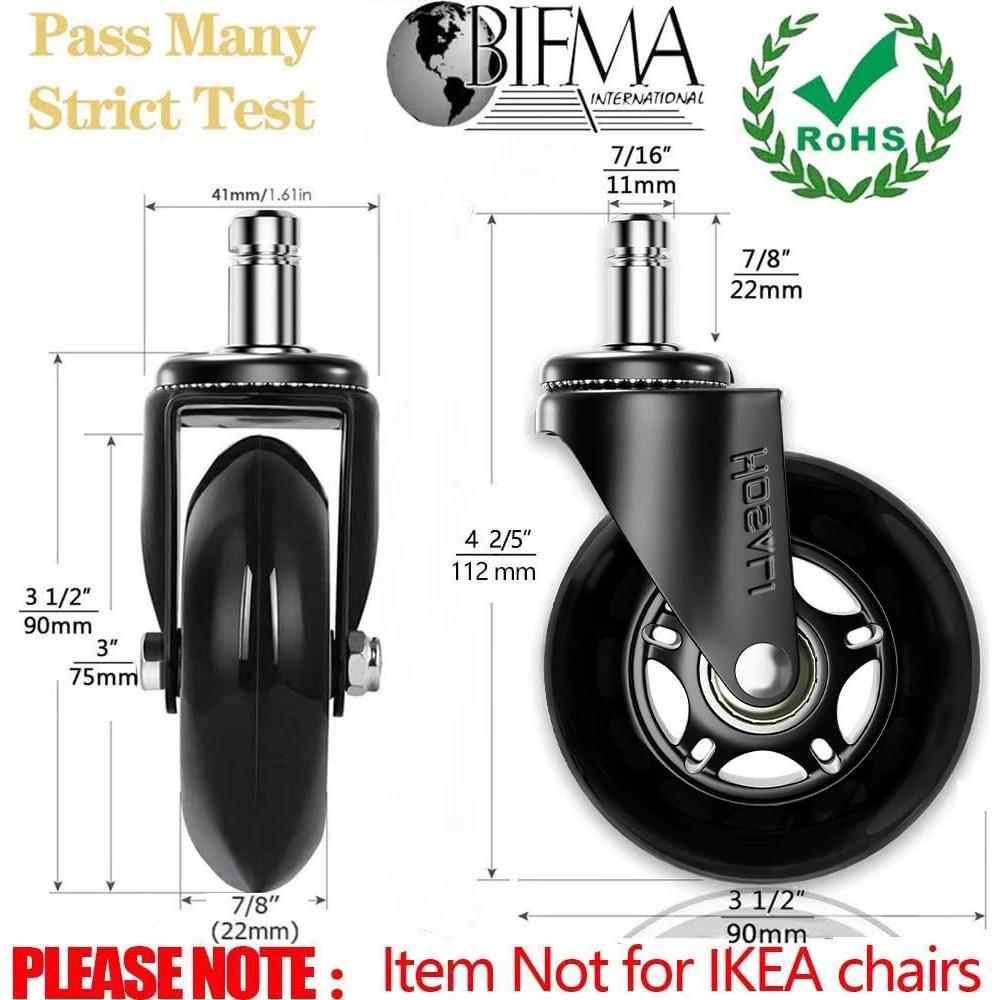 Ruedas de Reemplazo para Sillas de Oficina HOSALI 3" Negras