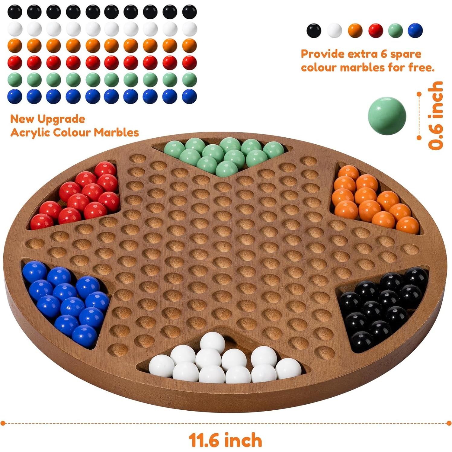 Juego de Damas Chinas MNYUN de Madera 30.48 cm con 60 Canicas
